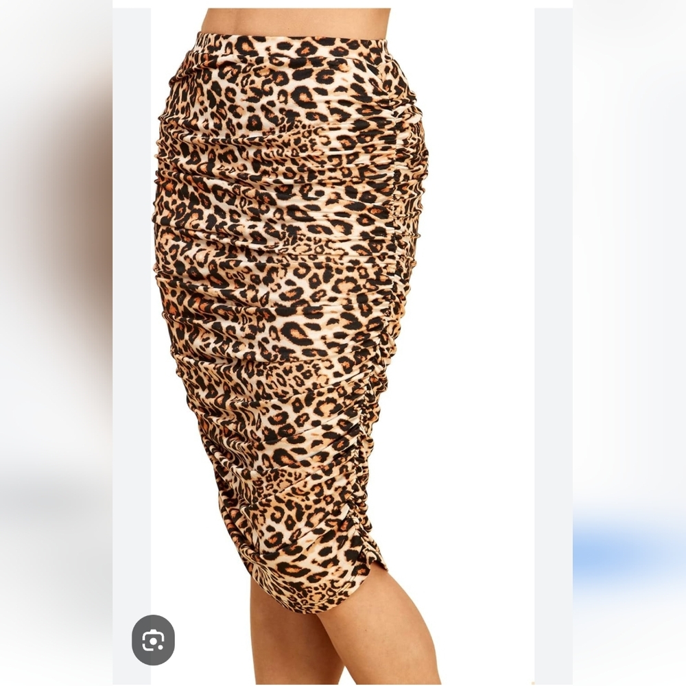 STYLEWE Leopard Brown Tan Ruched Pencil Skirt Night Out